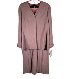 Amanda Smith Vintage Pure‎ Silk Pant Suit Set Size 16 Zen Minimalism Mauve New